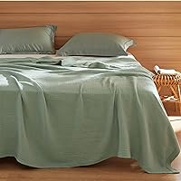 100% Cotton Muslin King Size Blanket for Bed - Breathable and Lightweight Gauze Blanket for Spring, 4-Layer Soft Muslin Blanket for Summer, Sage Green, 108x90 Inches