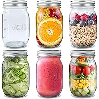 16oz/490ML Mason Jars with Lids - Set of 6 Air Tight Jars for Preserving, Canning, Crafting and Fermentaion - Perfect Overnight Oats Jar and Meal Prep, Includes Labels, Pen and Sponge