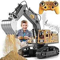 Remote Control Excavator Toys for Boys,14 Channel 1:14 RC Digger Construction Toys Tractor,Simulated Smoke, Sound, Lighting, Metal Digging Head, for Boys 3 4 5 6 7 8 9 10