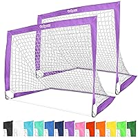 GoSports Team Tone 4 ft x 3 ft Portable Soccer Goals for Kids - Set of 2 Pop Up Nets for Backyard - Purple