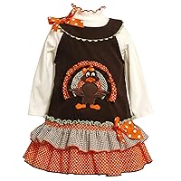 Bonnie Jean Girls Thanksgiving Turkey Jumper Dress Set, Brown, 2T - 4T