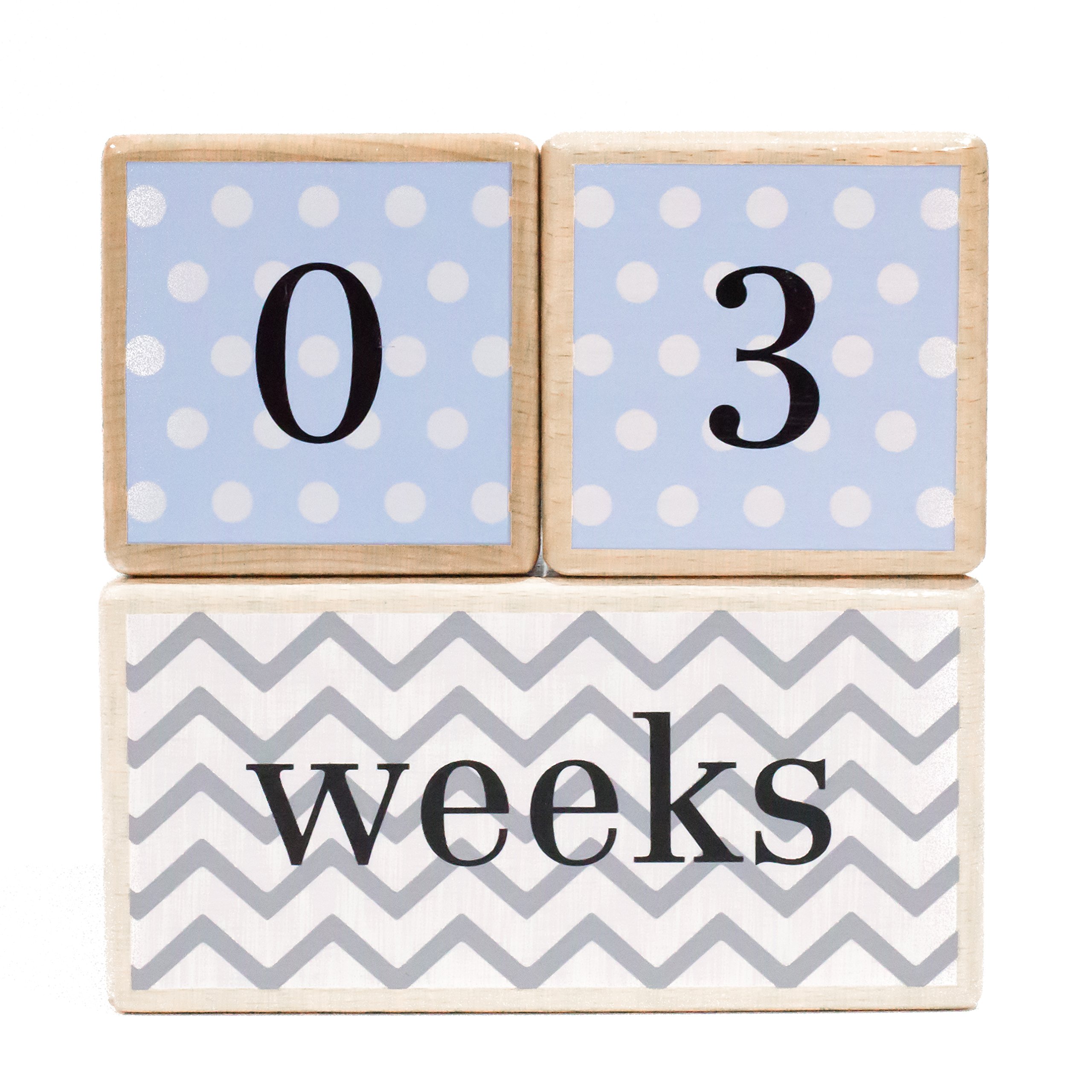 Solid Wood Milestone Age Blocks in Blue. Baby Age Photo Blocks and Photo Props…