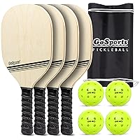 GoSports Pickleball Set with 4 Paddles, 4 Regulation Pickleballs and Carry Case - Classic, Retro, Steel Blue or Yellow