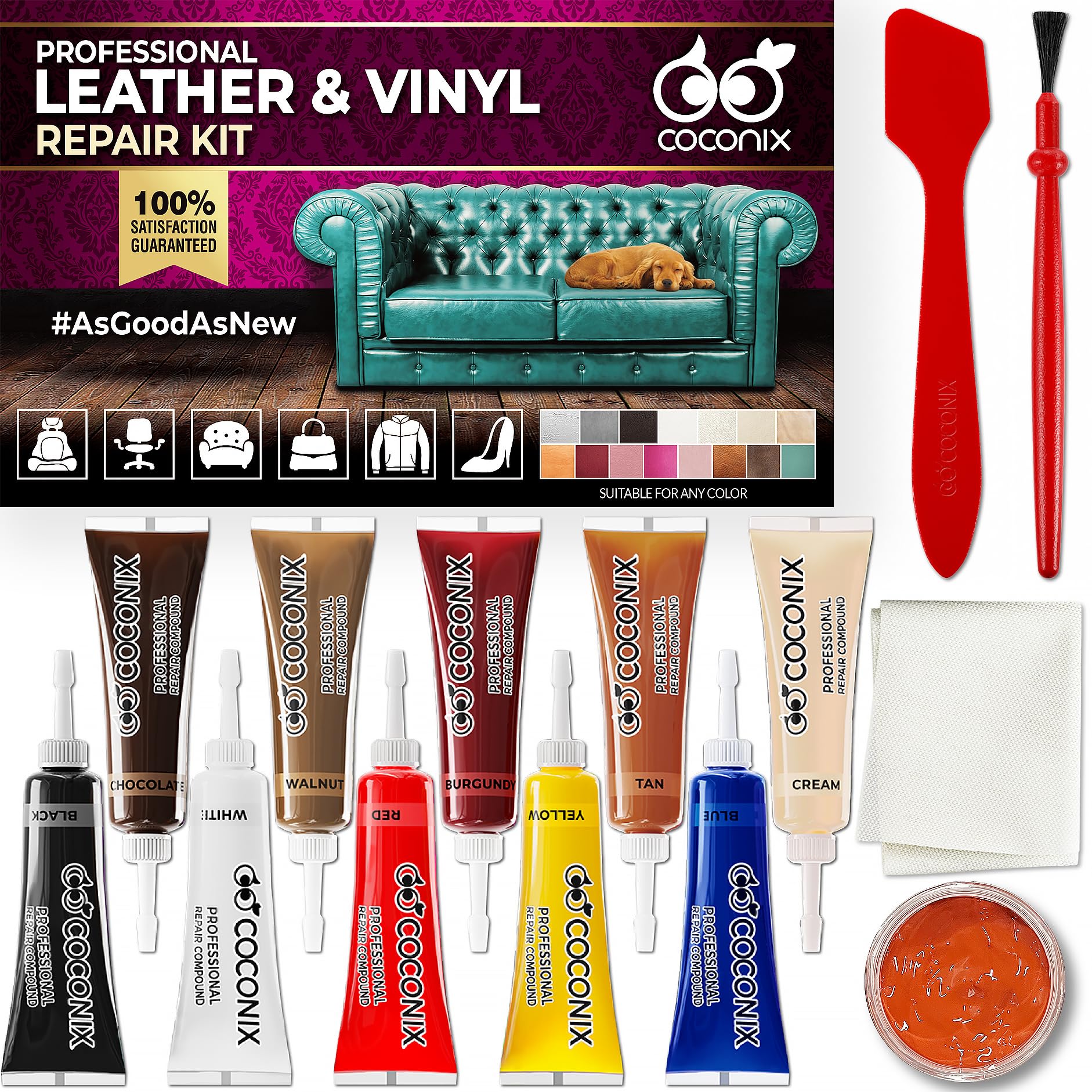 Coconix Vinyl and Leather Repair Kit - Restorer of Your Furniture, Jacket, Sofa, Boat or Car Seat, Super Easy Instructions to Match Any Color, Restore Any Material, Bonded, Italian, Pleather, Genuine