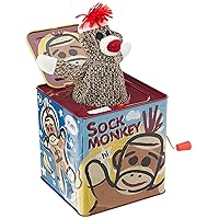 Schylling Brand Original Sock Monkey Jack-In-The-Box - Funny Tin Musical Toy - Ages 18 months to 4 years