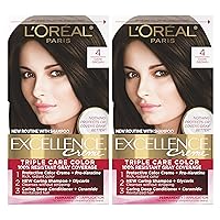 Excellence Creme Permanent Hair Color, 4 Dark Brown, 100 percent Gray Coverage Hair Dye, Pack of 2
