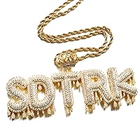 Hip Hop Custom Crown Bail Bubble Letters Pendant Icy Drippy Name Necklace Iced Out Cubic Zircon Diamond Nameplate Charm Necklace Unisex Rapper Jewelry with Stainless Steel Rope Chain Birthday Gifts