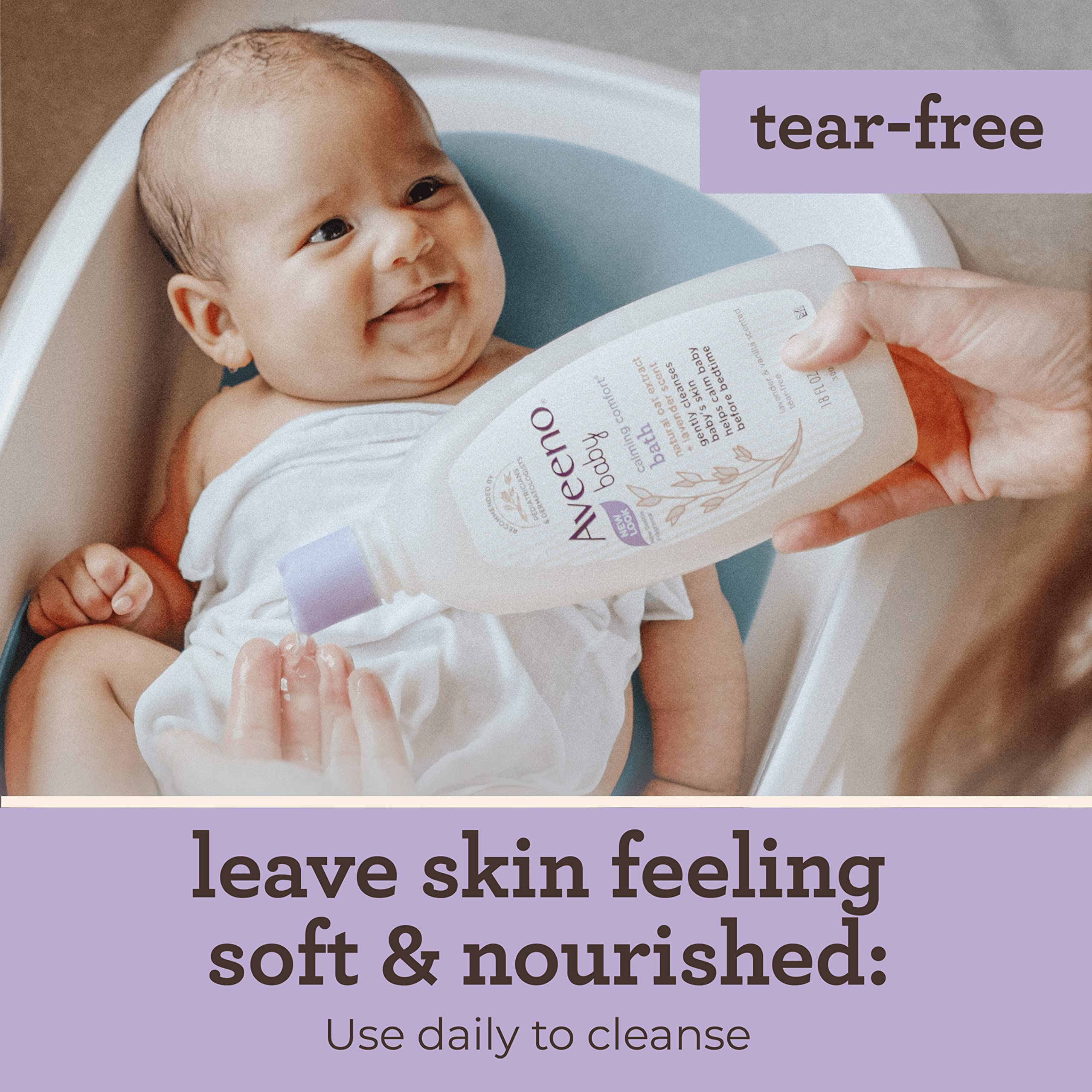 Aveeno Baby Calming Comfort Bath with Relaxing Lavender & Vanilla Scents, Hypoallergenic & Tear-Free Formula, Paraben- & Phthalate-Free, 18 Fl Oz (Pack of 1)