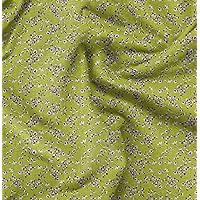 Soimoi Florals Printed, Japan Crepe Satin Fabric, by The Yard 54 Inch Wide, Decorative Sewing Fabric for Dresses Kimonos Gowns, Lime Green