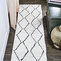 JONATHAN Y MOH405A-210 Catala Moroccan Diamond Shag Indoor Area -Rug Bohemian Geometric Modern Glam Easy -Cleaning Bedroom Kitchen Living Room Non Shedding, 2 X 10, White/Black