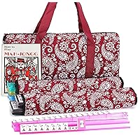 Mose Cafolo American Mahjong Game Set, Paisley Carrying Bag,166 Premium White Tiles, All-in-One Color Rack/Pushers, Chips,Wind Indicator (American Mahjong with Red Paisley Bag)