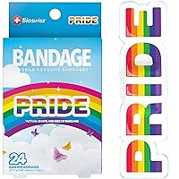 BioSwiss Bandages, Rainbow Pride Shaped Self Adhesive Bandage, Latex Free Sterile Wound Care, Fun First Aid Kit Supplies, 24 Count