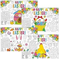 32 Pcs Easter Placemats Easter Coloring Paper Table Mats Easter Bunny Egg Chick Table Mats Disposable Paper Place Mats for Easter Table Decor Coloring Activity Easter Party Supplies