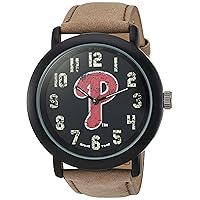 Game Time Men's Throwback Japanese-Quartz Watch with Leather Calfskin Strap, Beige, 22 (Model: MLB-TBK-PHI)