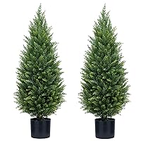 ECOLVANT Two 3ft Artificial Topiary Trees UV Resistant Bushes Potted Plants Artificial Cedar Tree Artificial Shrubs Tree for Indoor Outdoor