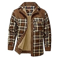 PEHMEA Men's Vintage Long Sleeve Sherpa Lined Plaid Flannel Shirt Jacket Fleece Coats
