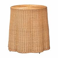 Palm Scallop Natural Rattan End Table, Honey