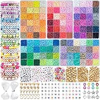 Acerich Clay Beads Bracelet Making Kit 5 Boxes 120 Colors, Sufficient Letter Beads, Gold Spacer Beads Kit for Jewelry Making, Flat Heishi Beads with Charms Christmas Gifts