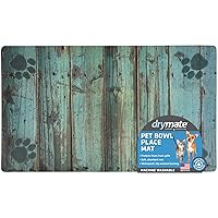 Drymate Pet Bowl Placemat, Dog & Cat Food Feeding Mat - Absorbent Fabric, Waterproof Backing, Slip-Resistant - Machine Washable/Durable (USA Made) (12” x 20”) (Distressed Wood Green)
