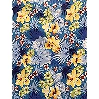 Hawaiian Flowers Print Poly Cotton Fabric, Sells by The Yard, All Have Different Background Color (Turquoise)