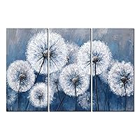 Novup Dandelion Wall Art,White Dandelion In the Blue Background 3 Piece Canvas Print Wall Art for Living Room Bedroom Wall Painting Decoration Modern Abstract Artwork Ready to Hang