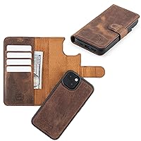 Full Grain Leather Wallet Case for iPhone 14 Detachable Magnetic Flip Cover with Card Slots, Kickstand, Apple MagSafe Compatible