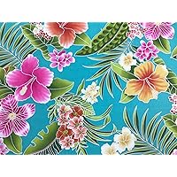 Turquiose Tropical Hawaiian Print Fabric 100% Cotton Sold by The Yard