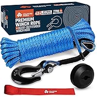 Synthetic Winch Rope ¼ inch x 50ft - Winch Cable Replacement with 7700 lbs Breaking Strength - Synthetic Rope Winch Cable with Hook & Rubber Stopper for Off-Roader ATV UTV