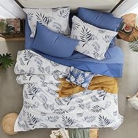 MaiRêve Blue Comforter Set Queen, Blue Leaves Crinkle Navy Blue Comforter Queen Size, Blue Bedding Sets Queen 8 Pieces with Sheets, Comforter, Navy Blue Comforter Queen Size 90