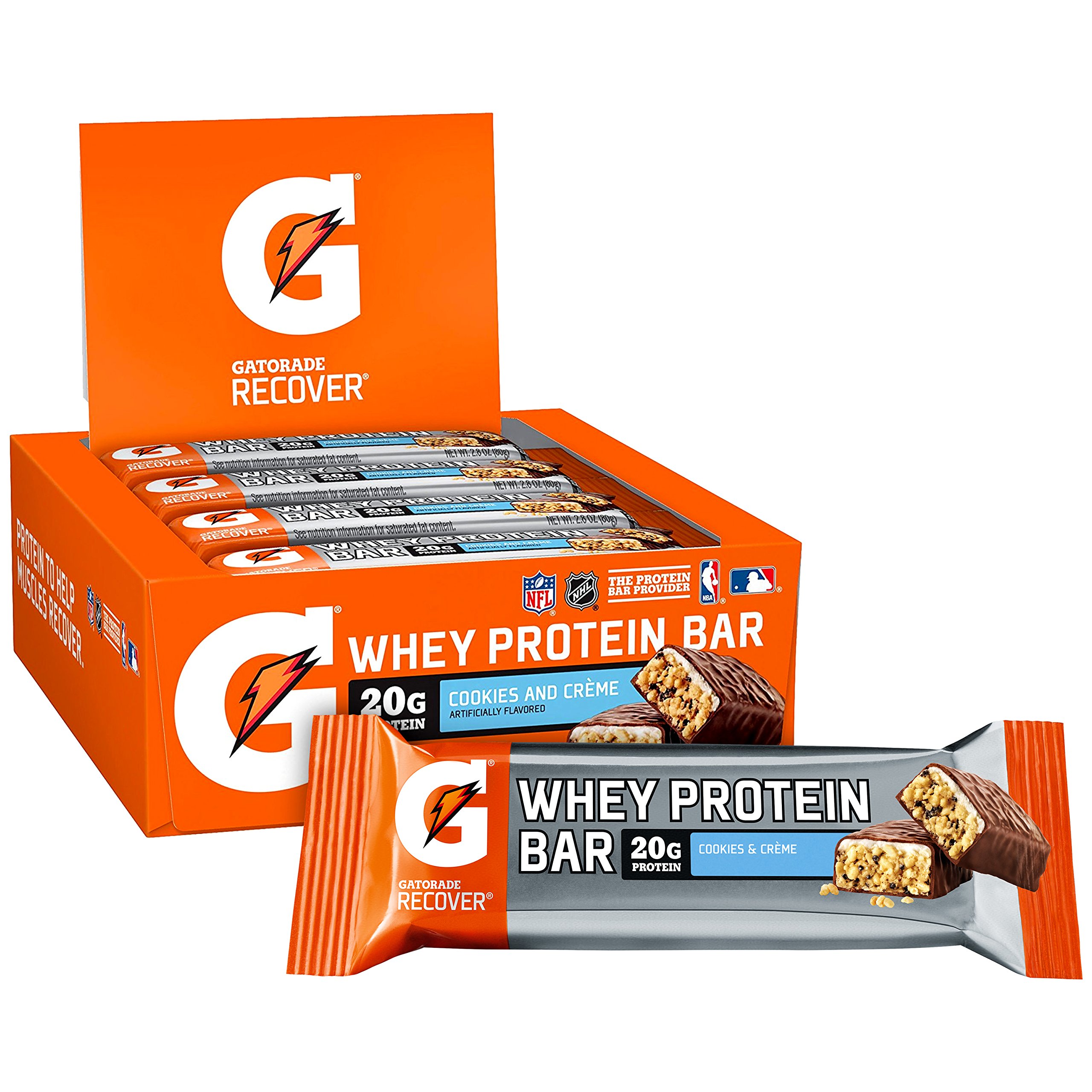 Gatorade Whey Protein Bars, Variety Pack, 2.8 oz bars (Pack of 18) & Whey Protein Bars, Cookies & Crème, 2.8 oz bars (Pack of 12, 20g of protein per bar)