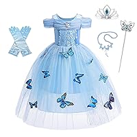 Dressy Daisy Little Girls' Princess Dress Costume with Accessories Halloween Fancy Dresses Up Butterfly Size 5-6 Blue