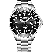 Stuhrling Original Mens Stainless Steel Automatic Self Wind Dive Watch Deep Black Dial 200M Water Resistant Unidirectional Ratcheting Bezel Screw Down Crown Sport Watch 792 Series