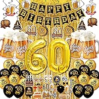 60th birthday decorations for men women - (60pcs) black gold party Banner, 40 Inch Gold Balloons,60th Sign Latex Balloon,Fringe Curtains and cheers to you Foil Balloons,Hanging Swirl,photo props