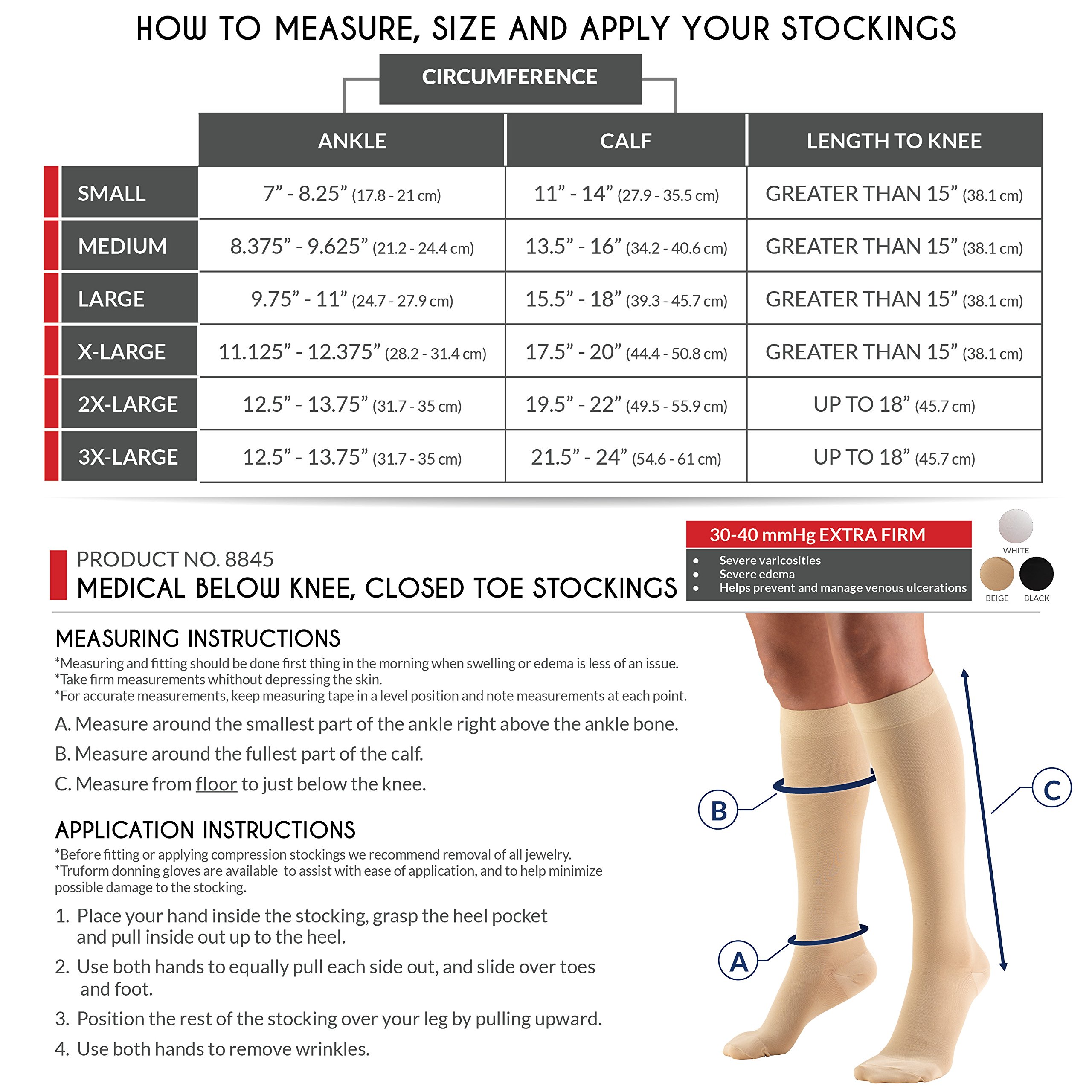 Truform 30-40 mmHg Compression Stockings for Men and Women, Knee High Length, Closed Toe