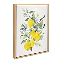 Kate and Laurel Sylvie Lemon Citrus Framed Canvas Wall Art by Patricia Shaw, 18x24 Natural, Colorful Bright Yellow Fruit Art for Wall
