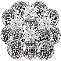 Silver Star Balloons Metallic - 26 Inch, 50 Pieces with Silver Disco Ball Balloons - 22 Inch, Pack of 12 | Silver Star Foil Balloons, Silver Party | Disco Theme Party Decorations, Disco Party Balloon