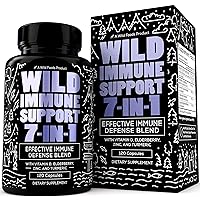 Wild Immune Support Supplement - 7-in-1 Immunity Boosting Daily Vitamins with Elderberry, Vitamin C, Vitamin D3, Zinc, Turmeric, Goldenseal & Ginger - All-Natural Immune System Defense Booster - 120ct