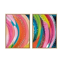 Kate and Laurel Sylvie Bright Abstract Left and Right Framed Canvas Wall Art Set by Jessi Raulet of Ettavee, 2 Piece 23x33 Natural, Colorful Abstract Brushstroke Art for Wall