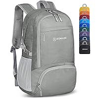 ZOMAKE Lightweight Packable Backpack 30L - Foldable Hiking Backpacks Water Resistant Compact Folding Daypack for Travel(Sliver Grey)