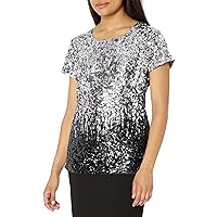 MANER Women’s Full Sequin Tops Glitter Party Shirt Short Sleeve Sparkle Blouses S-4X