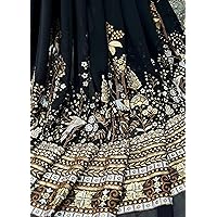 Indian Designer Women New Fox Georgette Embroidery Black Color Fabric Piece For Lehenga 113