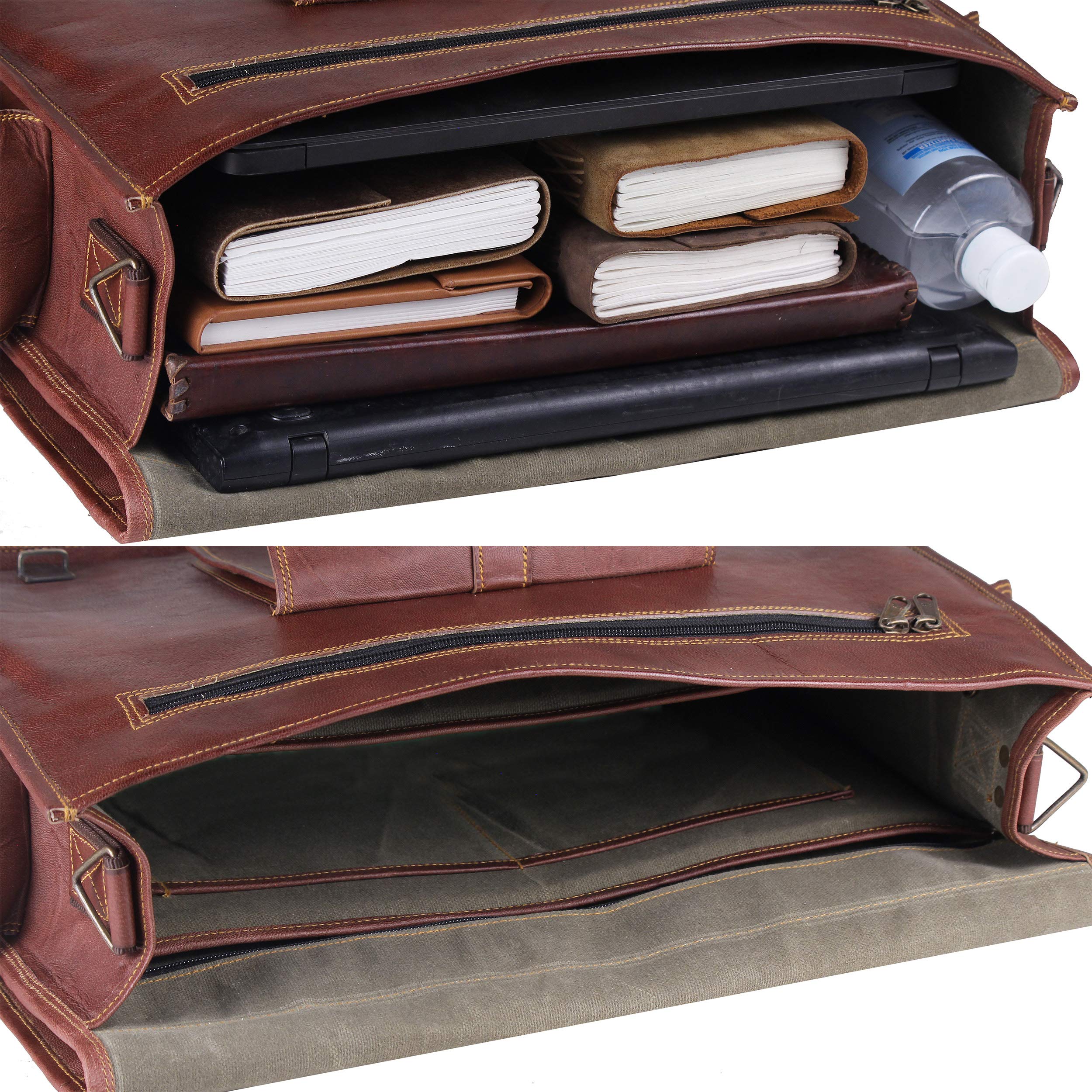 HULSH Leather Messenger Bag for Men – Vintage Laptop Bag Leather Satchel for Men - 18 inch Padded Brown Leather Computer Bag