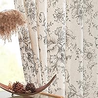 jinchan Linen Curtains Floral Curtains for Living Room 90 Inch Length Black Printed Curtains Rod Pocket Back Tab Farmhouse Peony Flower Patterned Drapes Bedroom Window Curtain Set 2 Panels