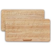 Wood Cursive Alphabet Tracing Board Montessori Toys for 3 Year Old up-Reversible Uppercase and Lowercase-Logic of English-Homeschool Supplies and Preschool Toys-Letter Tracing Learn to Write