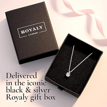 ROYALY 18K White Gold Plated Swarovski 7MM Crystal Pendant | Necklaces for Women | 18” Necklace Jewelry | Silver Chain Birthday Gifts for Women with Gift Box