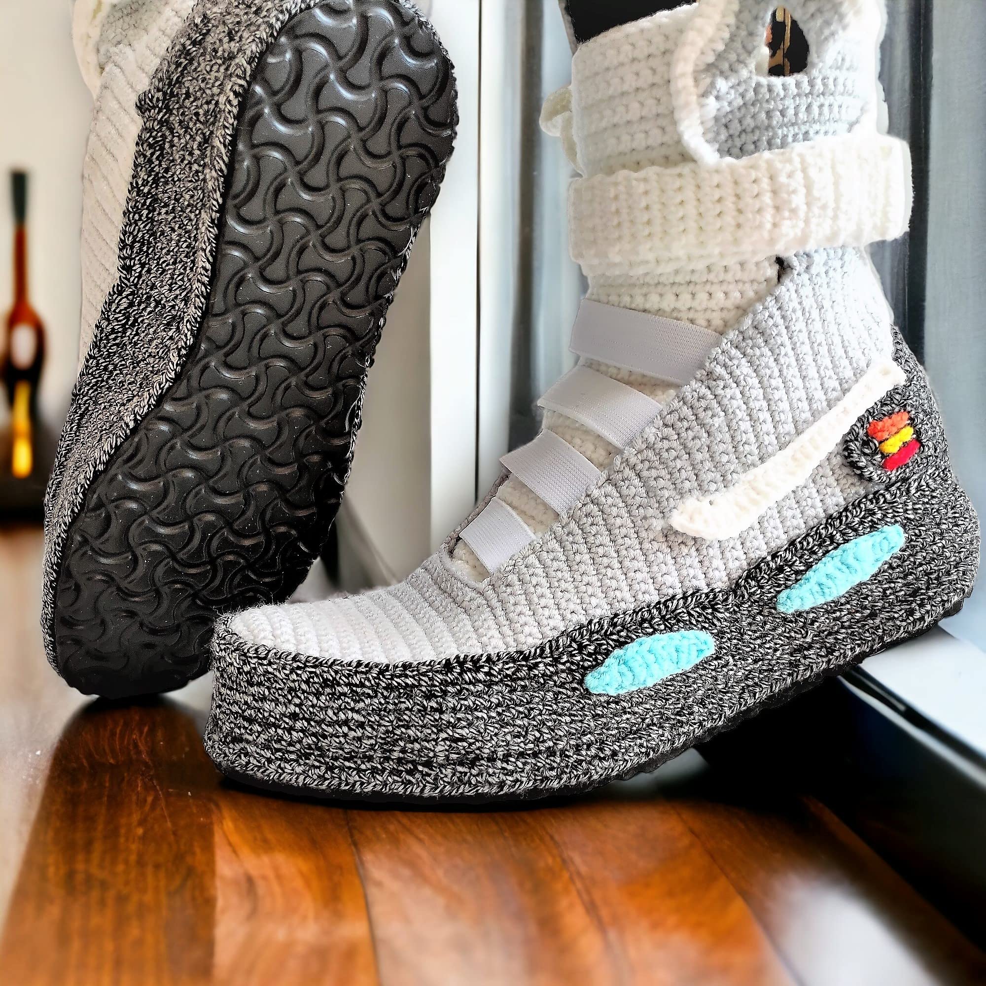 Back To The Future Air Mags Sneakers Slippers Knitted Crochet Custom Marty McFly Plush Shoes Socks