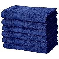 AmazonBasics Fade-Resistant Cotton Hand Towel - 6-Pack, Navy Blue