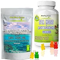 Sea Moss Gummies and Ashwagandha (Bundle) - Irish Sea Moss - Raw Organic Wildcrafted Sun-Dried Seamoss Powder and Gel - with Bladderwrack Burdock Root – Alkaline Keto Vegan