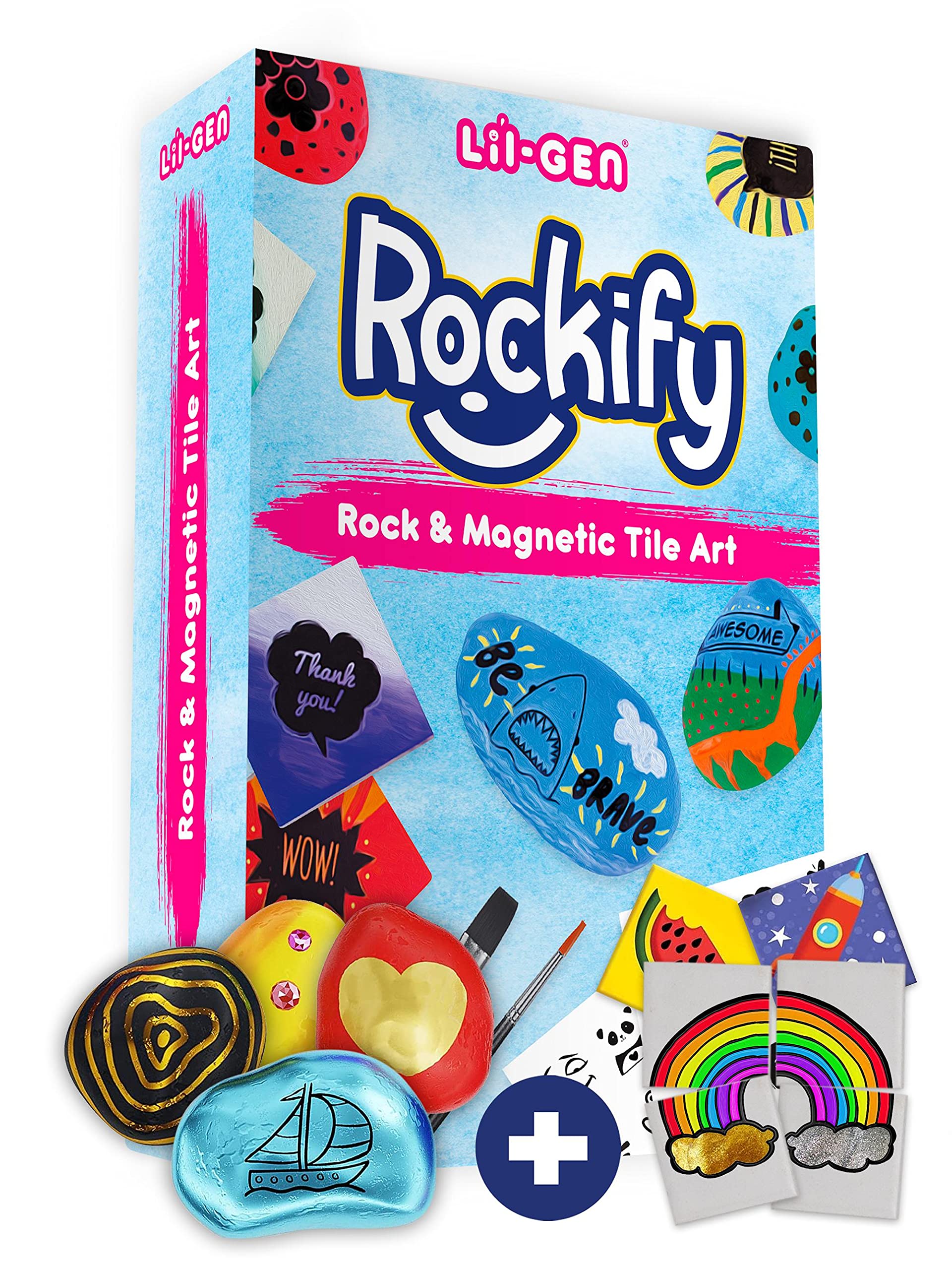 Li'l Gen Rock Painting Kit for Kids and Mini Ceramic Tile Painting Kit - Arts and Crafts for Kids Ages 6-12 - DIY Craft Kits for Boys and Girls - Crafts Activities & Art Supplies - Kids Gift Art Set