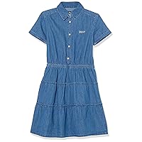 DKNY Girls' Classic Short Sleeve Denim Dress